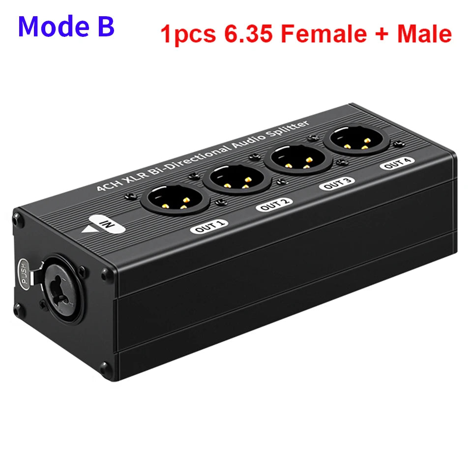 TITAK XLR Audio Splitter 1x4 3-Pin Balanced — 1 Input 4 Output Signal Distribution (No Power Needed)