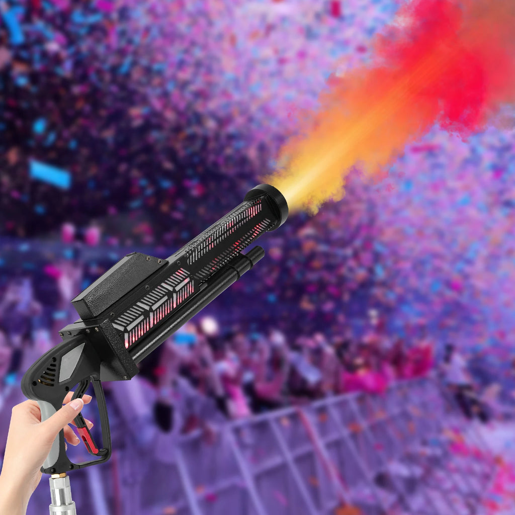 Gatling CO2 Fog Machine LED RGB Light Handheld Smoke Cannon Atmosphere Effect Fogger