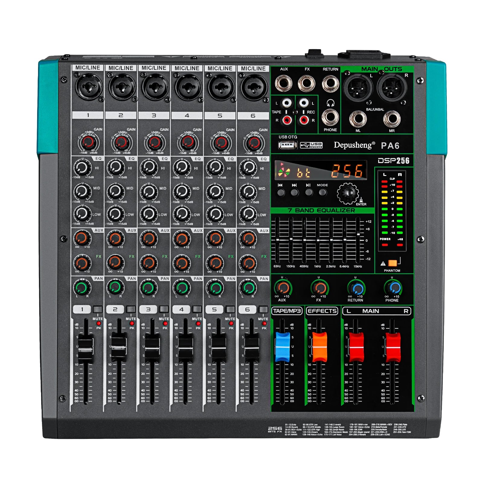 6/8/12/16 Channels Audio Sound Mixer USB 48V Phantom Power 256 DSP Effects Sound Table
