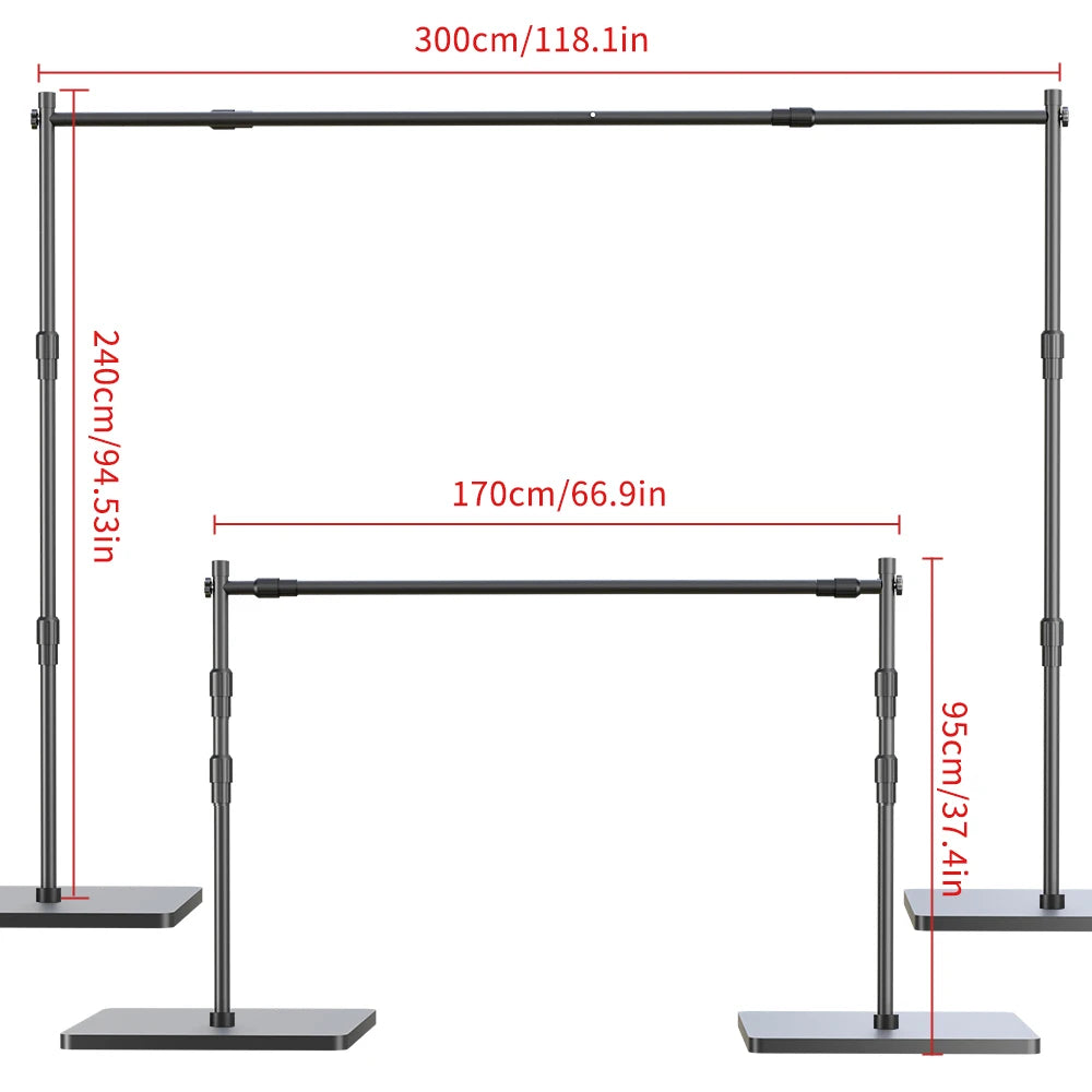 Heavy Duty Backdrop Stand 7.9x9.8ft — Photo Background Support with Wheels & Double Crossbar Options
