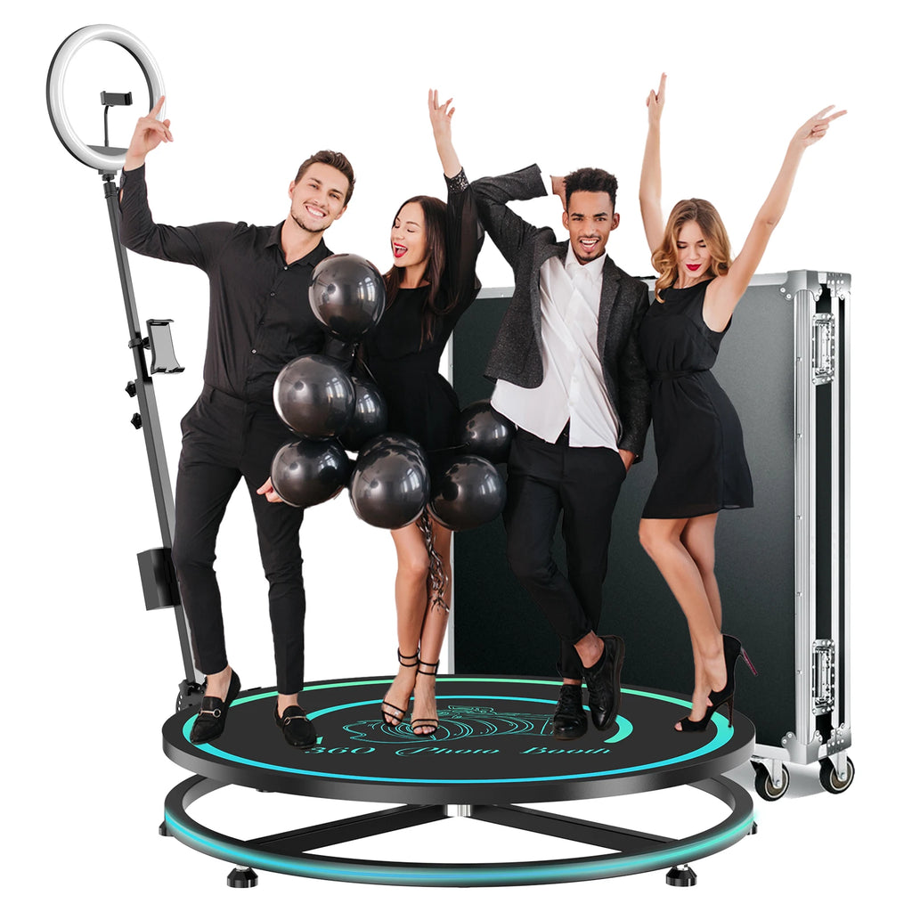 MWE 360 Photo Booth Machine — Professional Automatic Rotating Camera System with ChackTok APP, Flight Case & LED Lighting