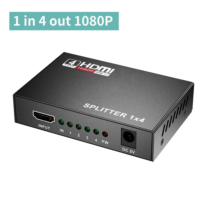 4K HDMI Splitter 1 in 4 Out — Professional Duplicator for 4 Displays, Broadcast & Control Rooms