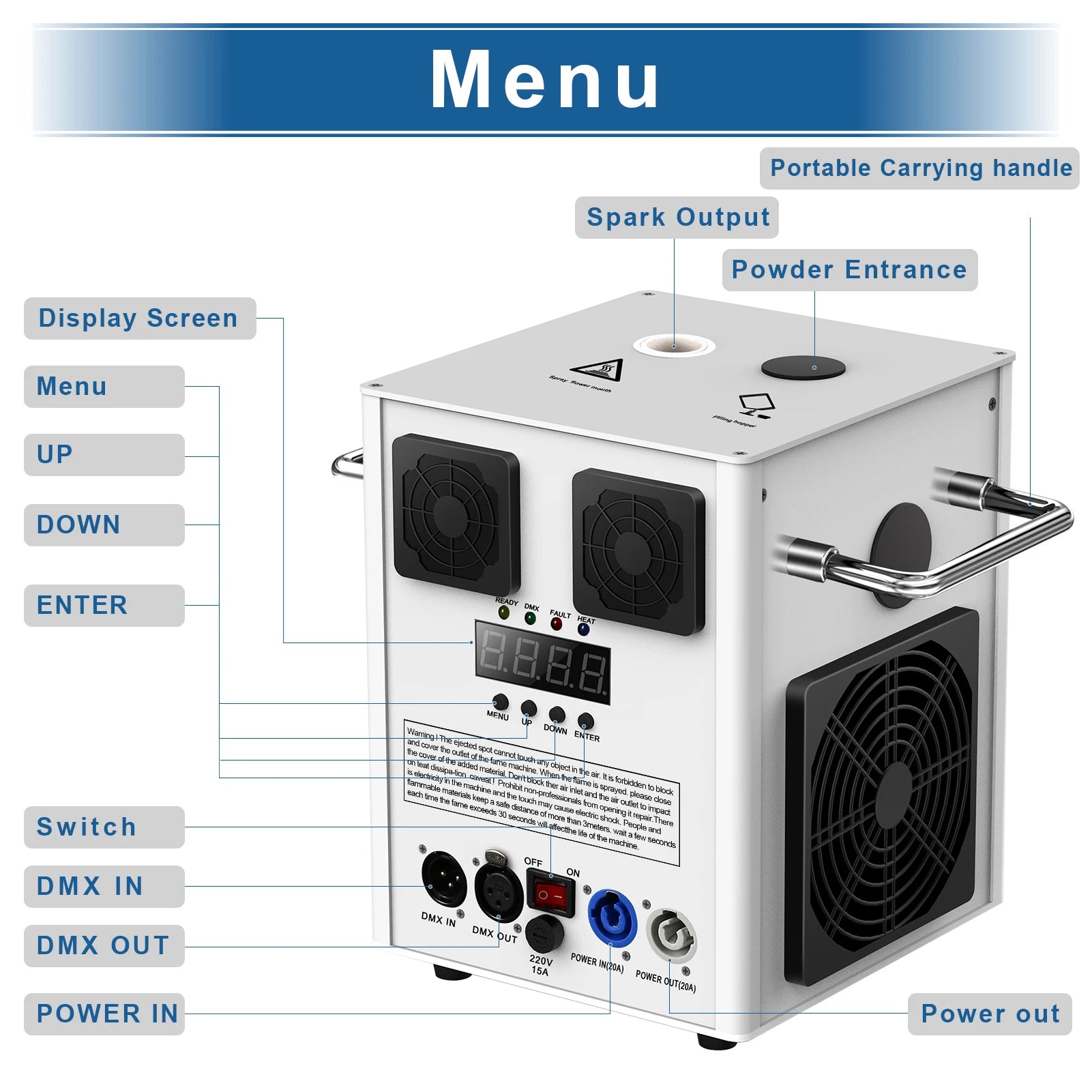 U`King Cold Spark Machine White — Wireless Remote & DMX for Weddings & Stage