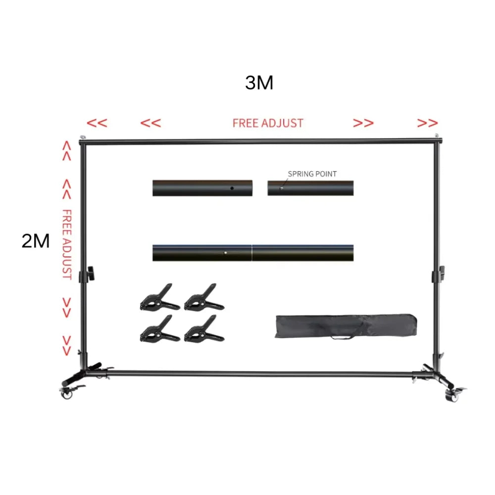 Heavy Duty Backdrop Stand 7.9x9.8ft — Photo Background Support with Wheels & Double Crossbar Options