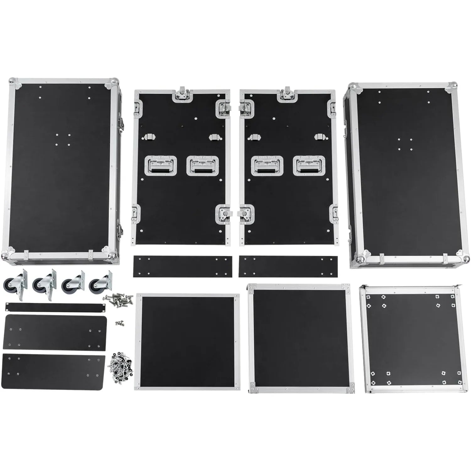 14U Mobile PA DJ Rack Road Case, Network & Stereo Rack with DJ Mixer Tops, Heavy-Duty 2-Tier Studio Equipment Cabinet with 4 Wheels, Amplifier Mixer Storage Stand for Live Sound, KTV, Home Theater