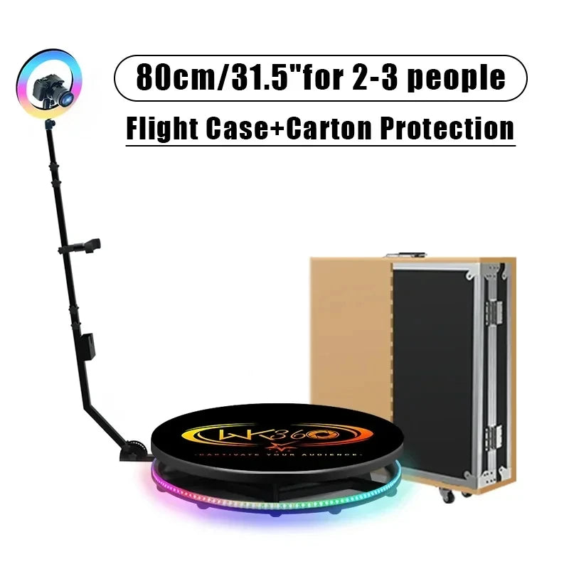 MWE 360 Photo Booth Machine — Professional Automatic Rotating Camera System with ChackTok APP, Flight Case & LED Lighting