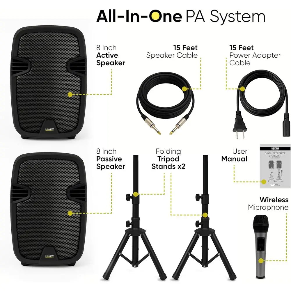 Portable Bluetooth PA System 8" with Wireless Microphone & Dual Speakers — Waterproof Battery-Powered for Parties & Karaoke
