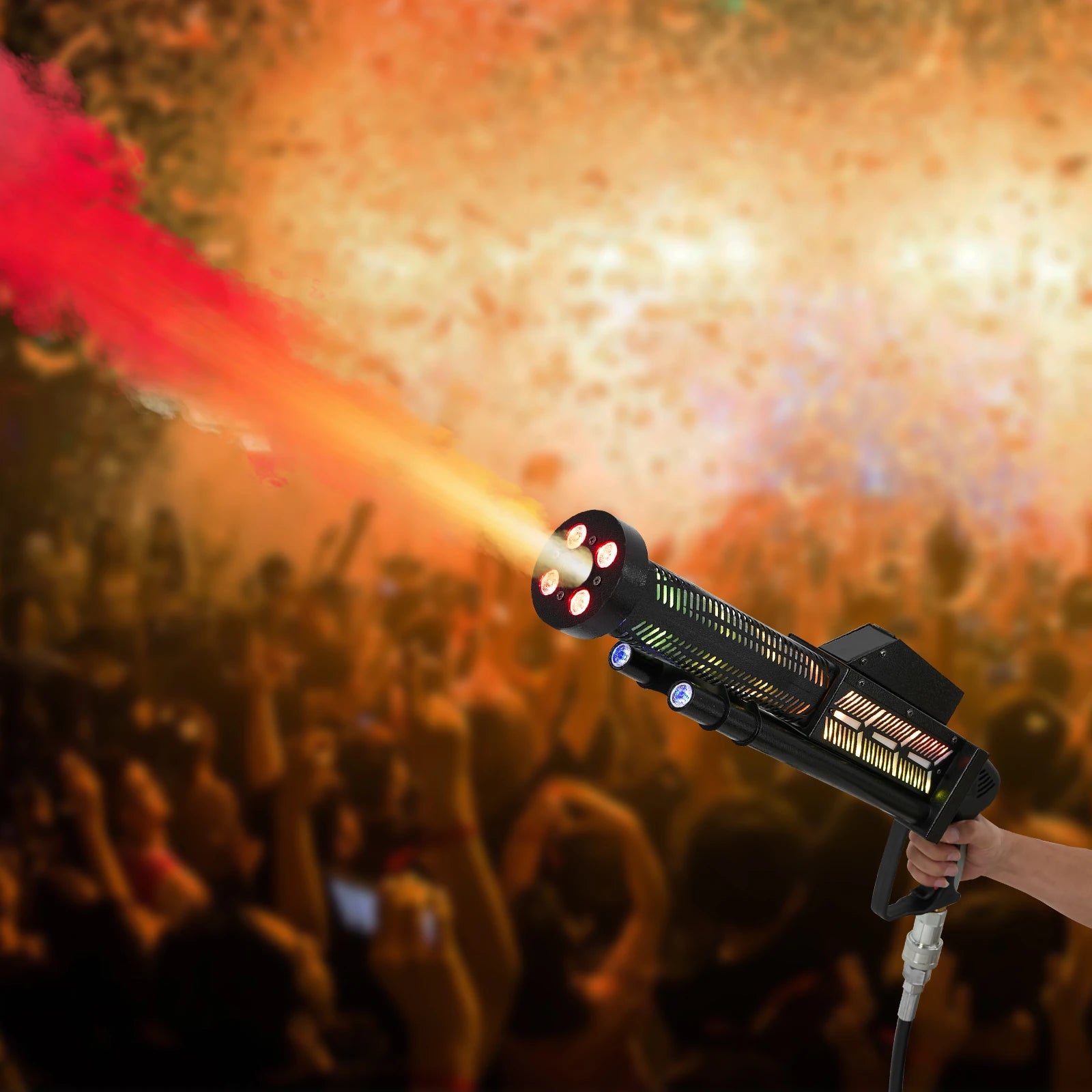 Gatling CO2 Fog Machine LED RGB Light Handheld Smoke Cannon Atmosphere Effect Fogger
