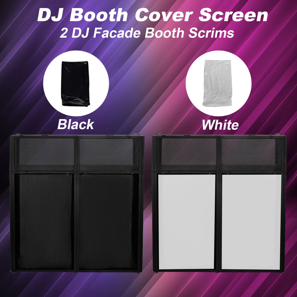 Portable DJ Booth Stand — Foldable Metal Frame DJ Table with Black & White Scrims & Carry Bag