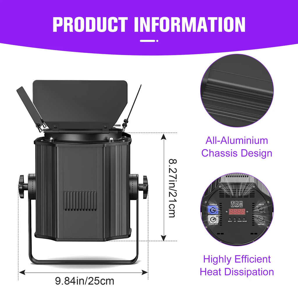 U'King 4Pcs 200W LED COB Par Lights with Barndoor — Dual Color DMX Stage Lighting (Warm & Cold White, 3200K–6500K)
