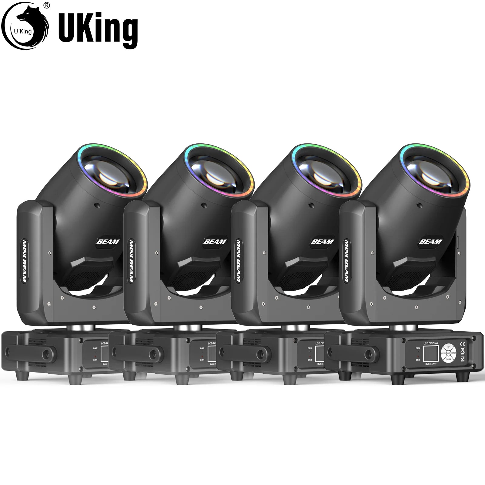 U'King 4 Pcs 230W Beam Moving Head Lights, 14 Gobos, 13 Colors, 48 Prisms