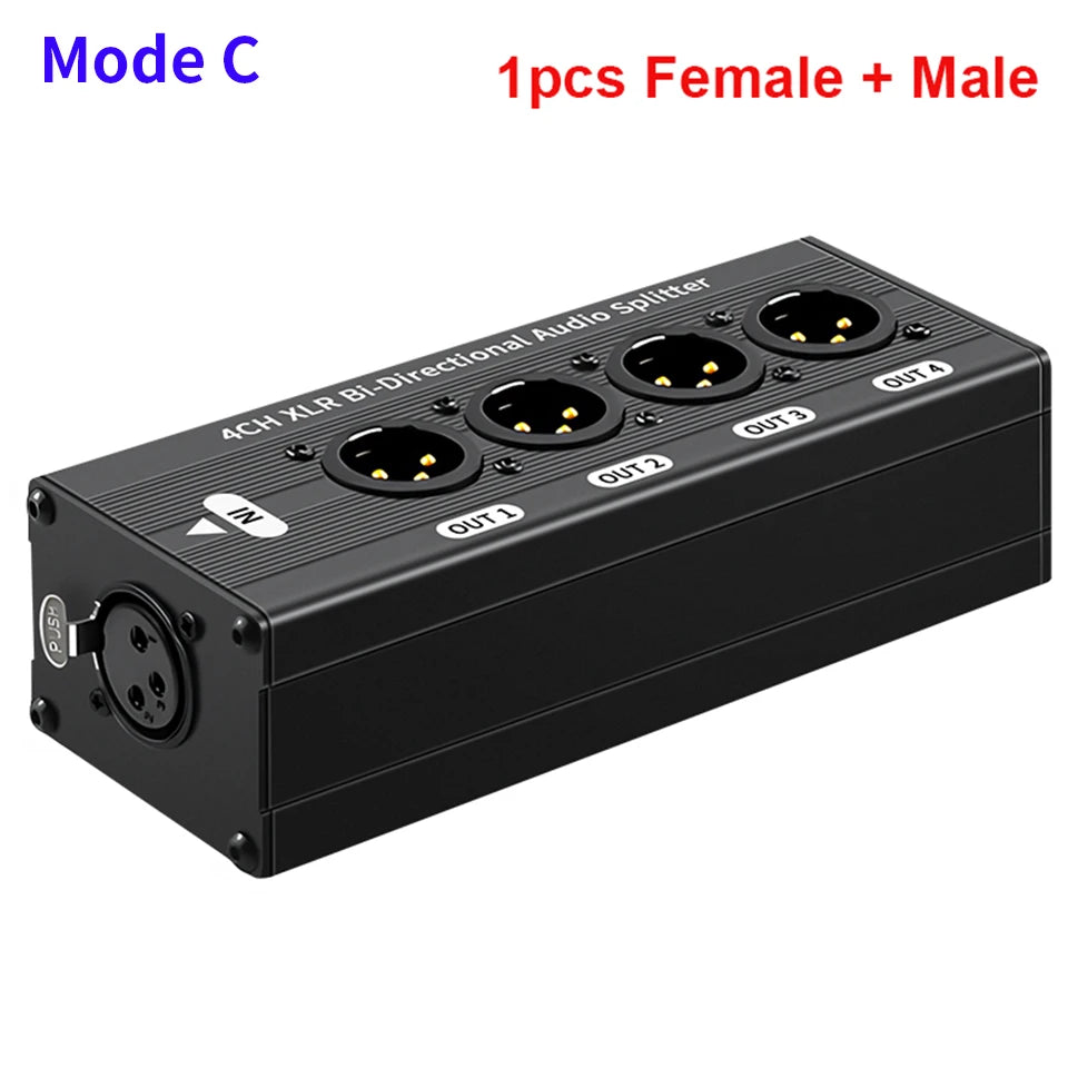 TITAK XLR Audio Splitter 1x4 3-Pin Balanced — 1 Input 4 Output Signal Distribution (No Power Needed)