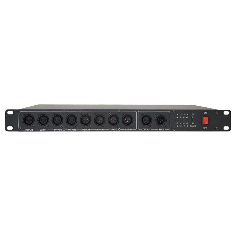 8CH DMX Splitter — DMX512 Signal Amplifier & Distributor for Stage Lighting (2 In / 8 Out)