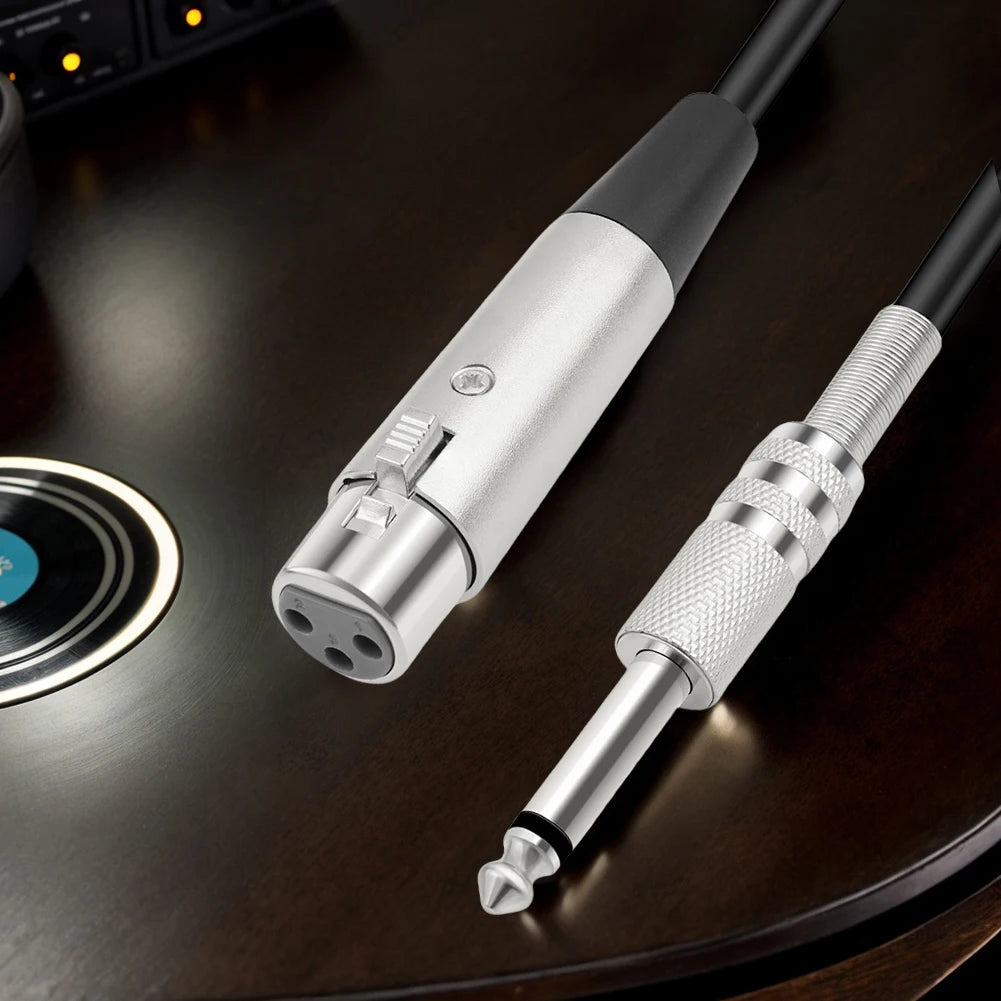 XLR Female to 1/4 TS Unbalanced Microphone Cable — Gold-Plated Connectors & Braided Shielding (1.8m, 3m, 5m)