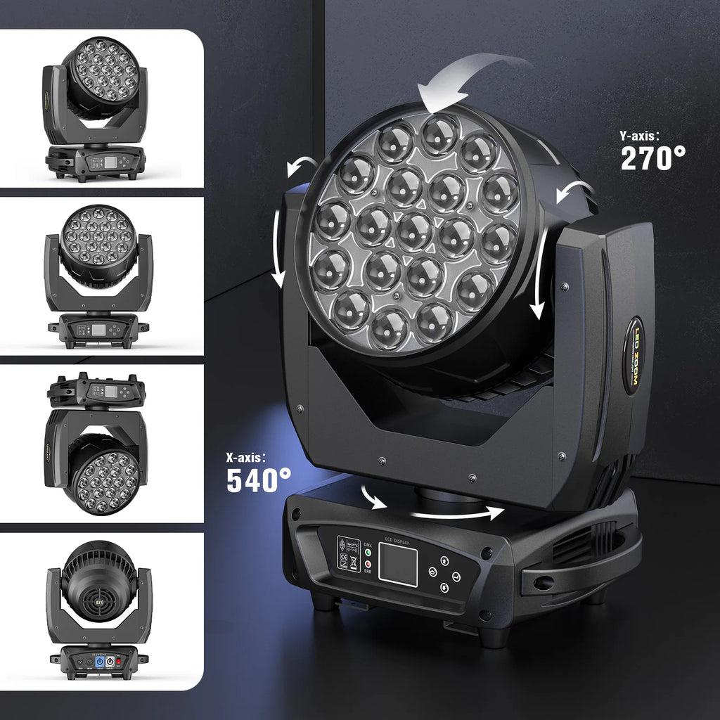 2 Pcs 19x15W Beam Moving Head Light RGBW LED Lighting DMX Stage Effect