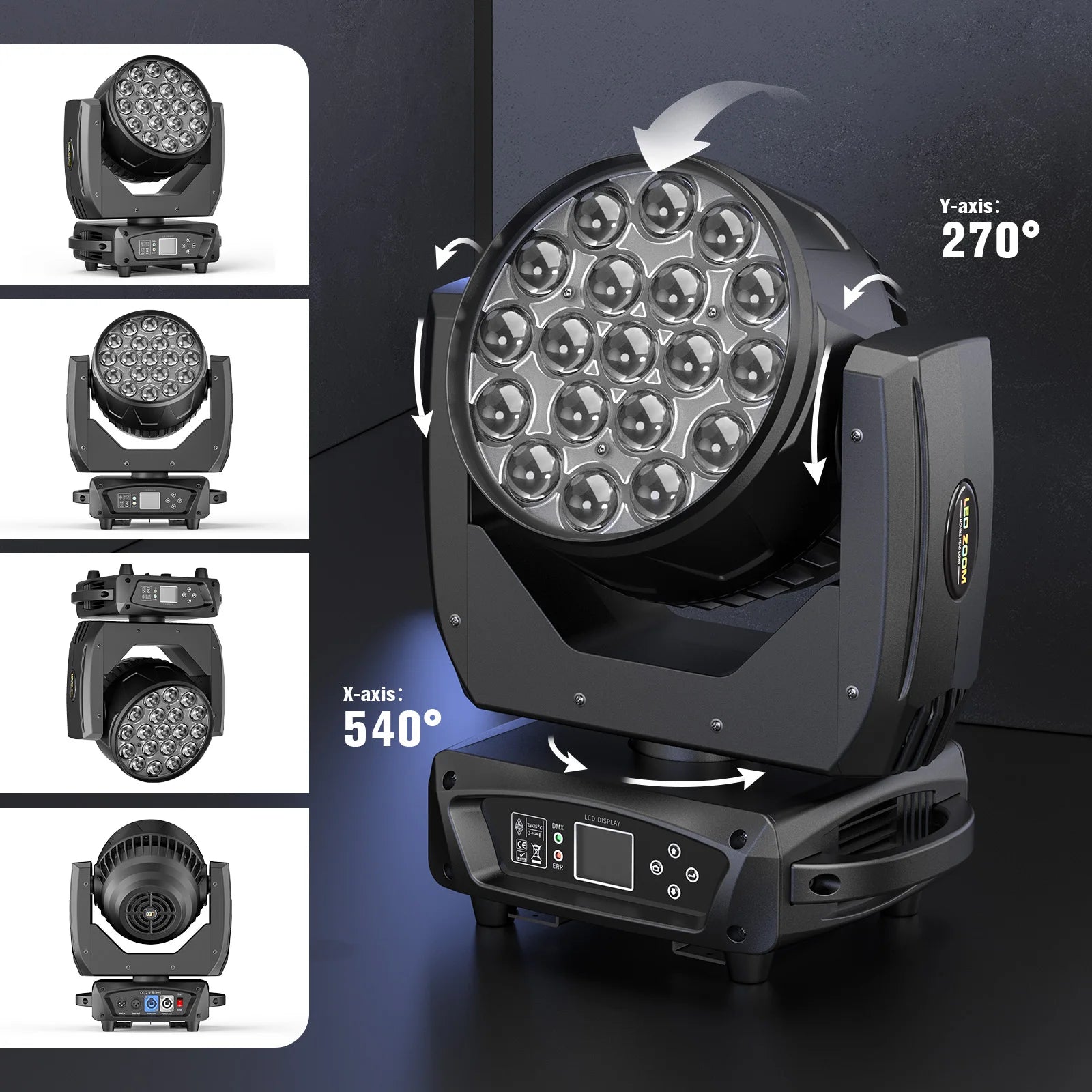 2 Pcs 19x15W Beam Moving Head Light RGBW LED Lighting DMX Stage Effect