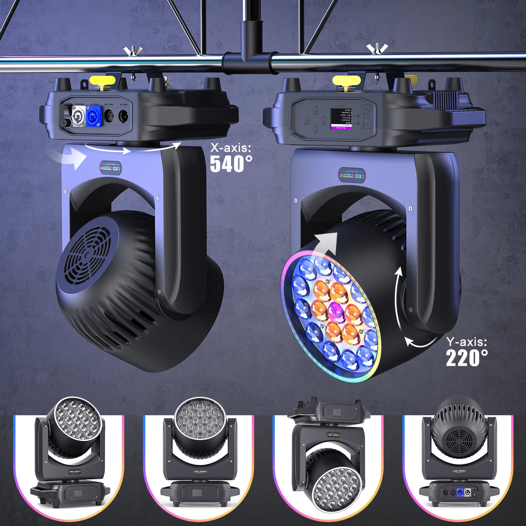 Yiflamefly 220W Zoom Wash Moving Head Lights 19X8W LED RGBW Stage Lights DMX DJ Light
