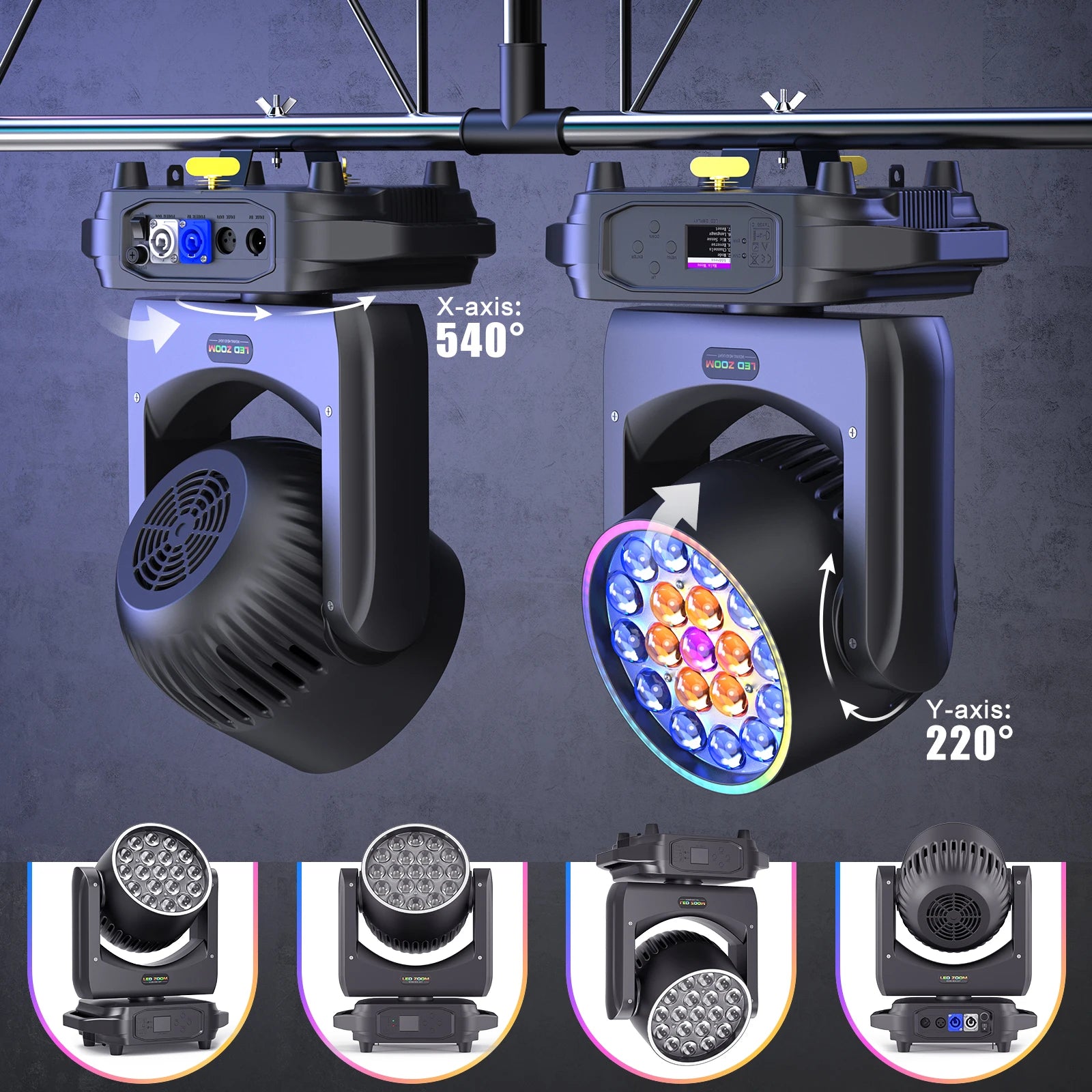 Yiflamefly 220W Zoom Wash Moving Head Lights 19X8W LED RGBW Stage Lights DMX DJ Light