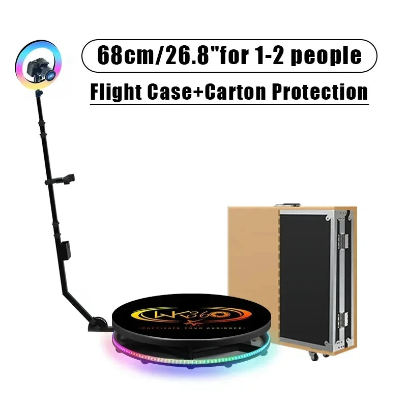 MWE 360 Photo Booth Machine — Professional Automatic Rotating Camera System with ChackTok APP, Flight Case & LED Lighting