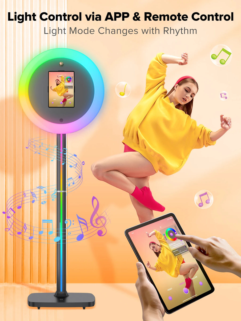 Q1 iPad Photo Booth — Portable Professional Selfie Station with RGB Ring Light & Flight Case