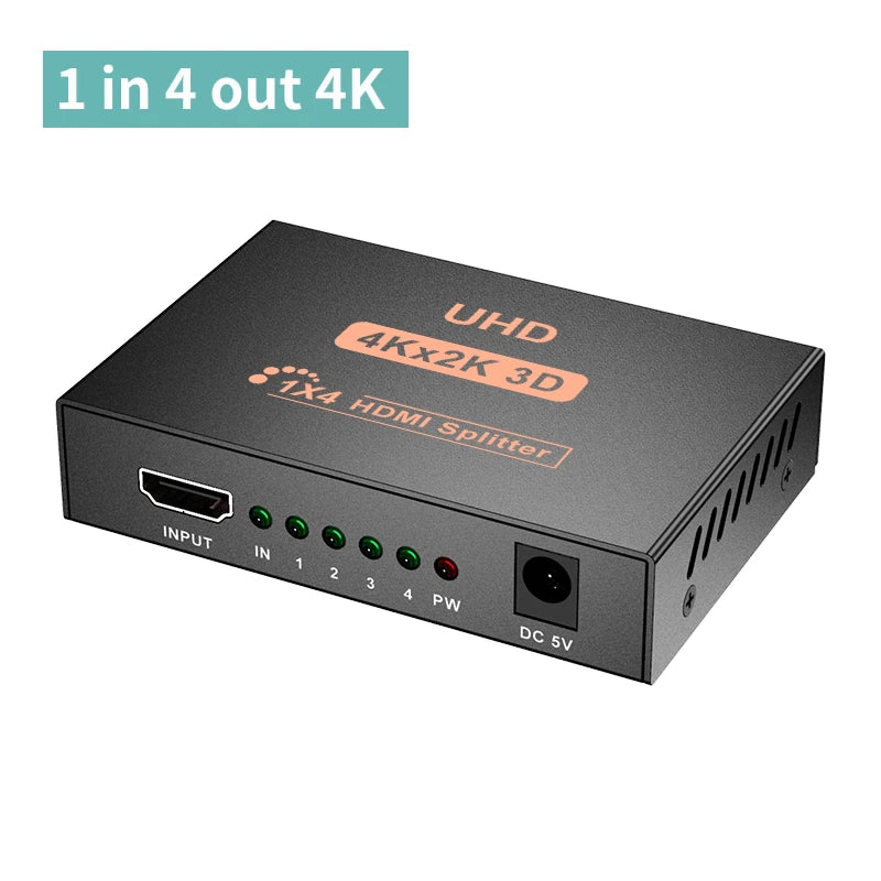 4K HDMI Splitter 1 in 4 Out — Professional Duplicator for 4 Displays, Broadcast & Control Rooms