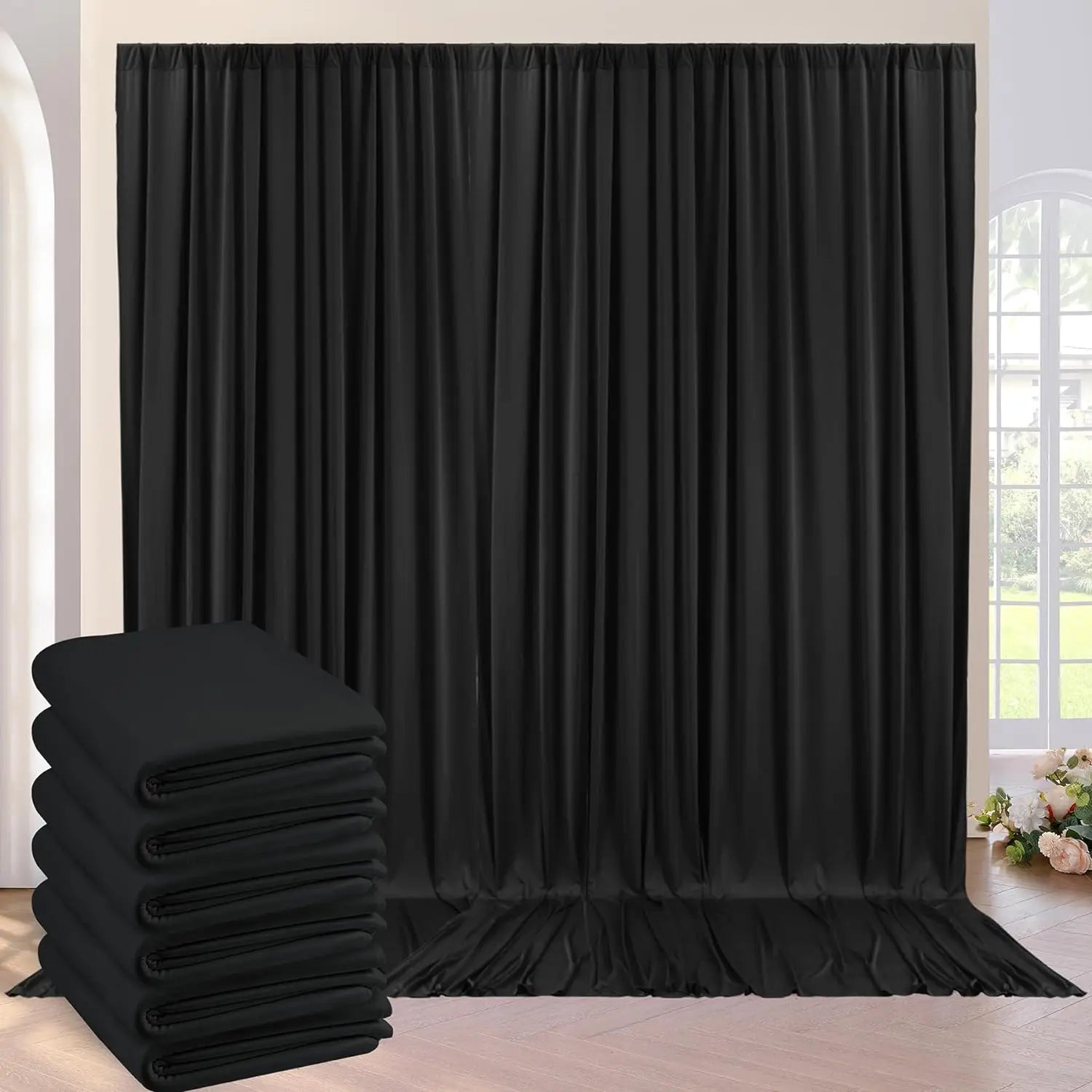 30ft x 10ft Black Backdrop Curtains — 6 Panels (5ft x 10ft each), Thick Solid Fabric Drape