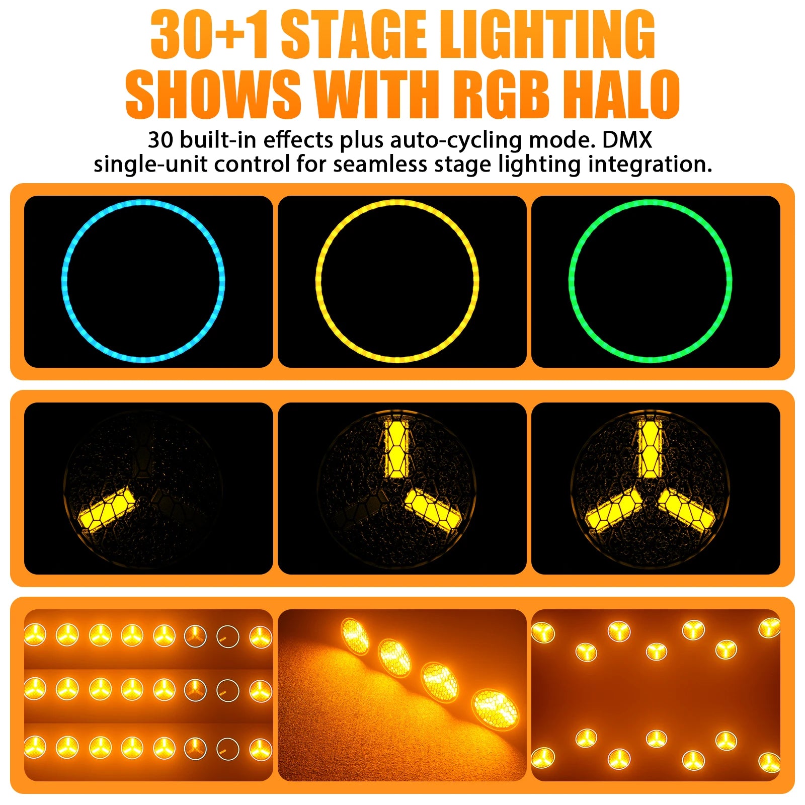 4Pcs Golden Retro 30W COB Par Lights with RGB LED Strips — Vintage Stage Lighting for DJ Disco