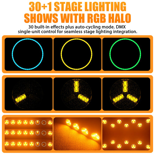 4Pcs Golden Retro 30W COB Par Lights with RGB LED Strips — Vintage Stage Lighting for DJ Disco