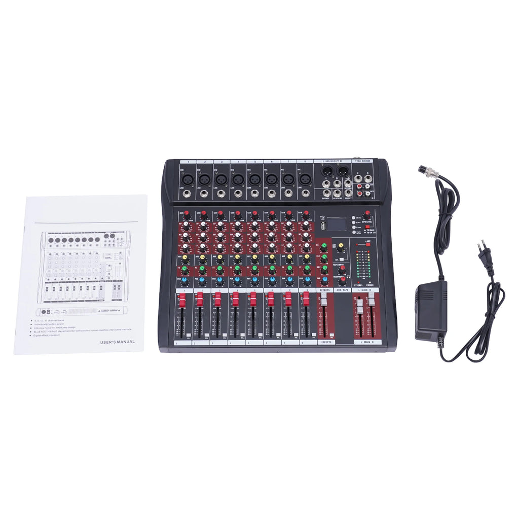 7/8-Channel Professional Mixer Soundboard Console with Bluetooth USB PC Recording Input XLR Microphone Jack