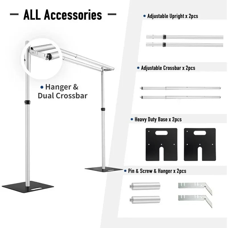 Adjustable Pipe & Drape Backdrop Stand — Portable Aluminum, 10x10ft & 10x20ft for Weddings