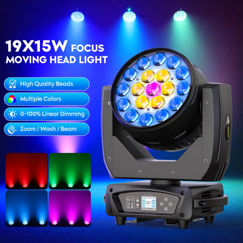 2 Pcs 19x15W Beam Moving Head Light RGBW LED Lighting DMX Stage Effect