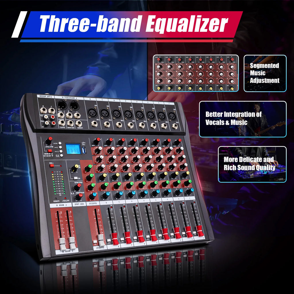 7/8-Channel Professional Mixer Soundboard Console with Bluetooth USB PC Recording Input XLR Microphone Jack