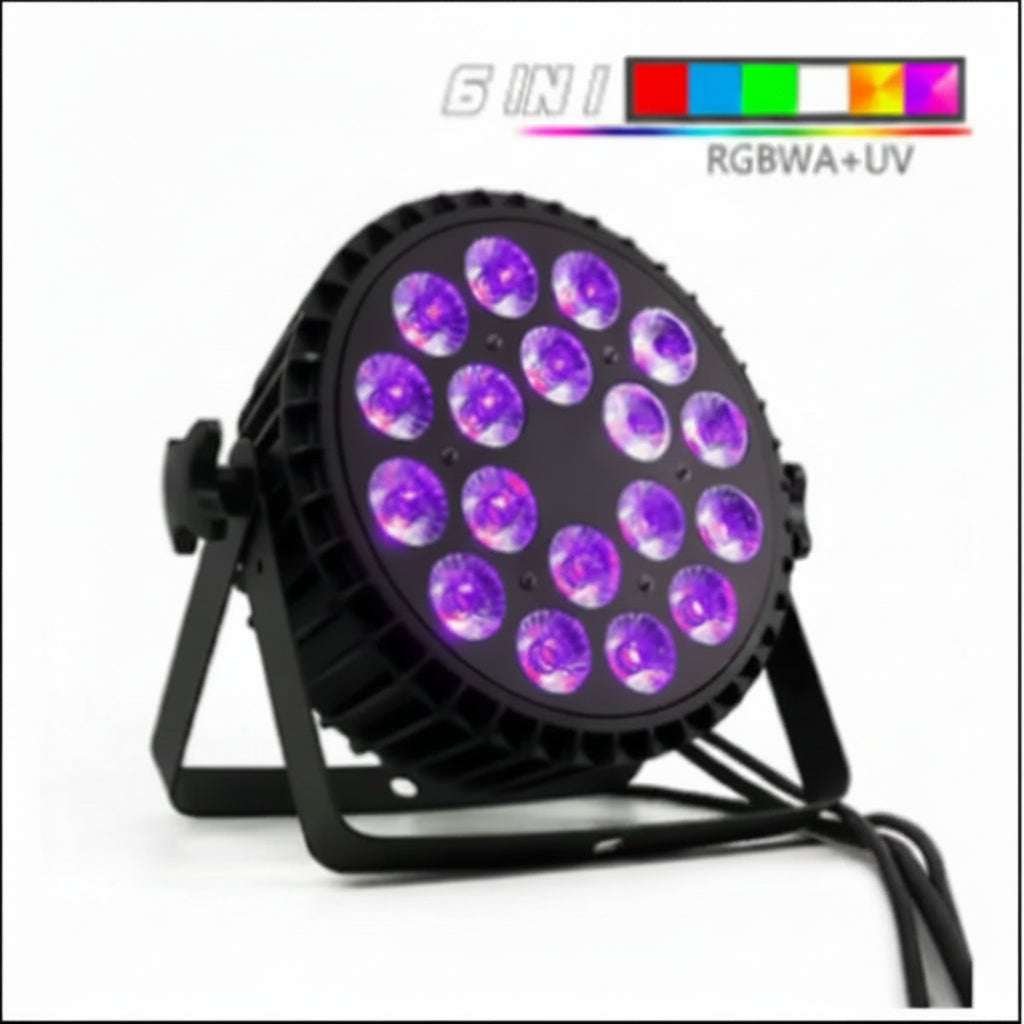 SHEHDS 4/6pcs LED 18x18W RGBWA+UV Cast Aluminum Par Lighting Color Mixing Silent