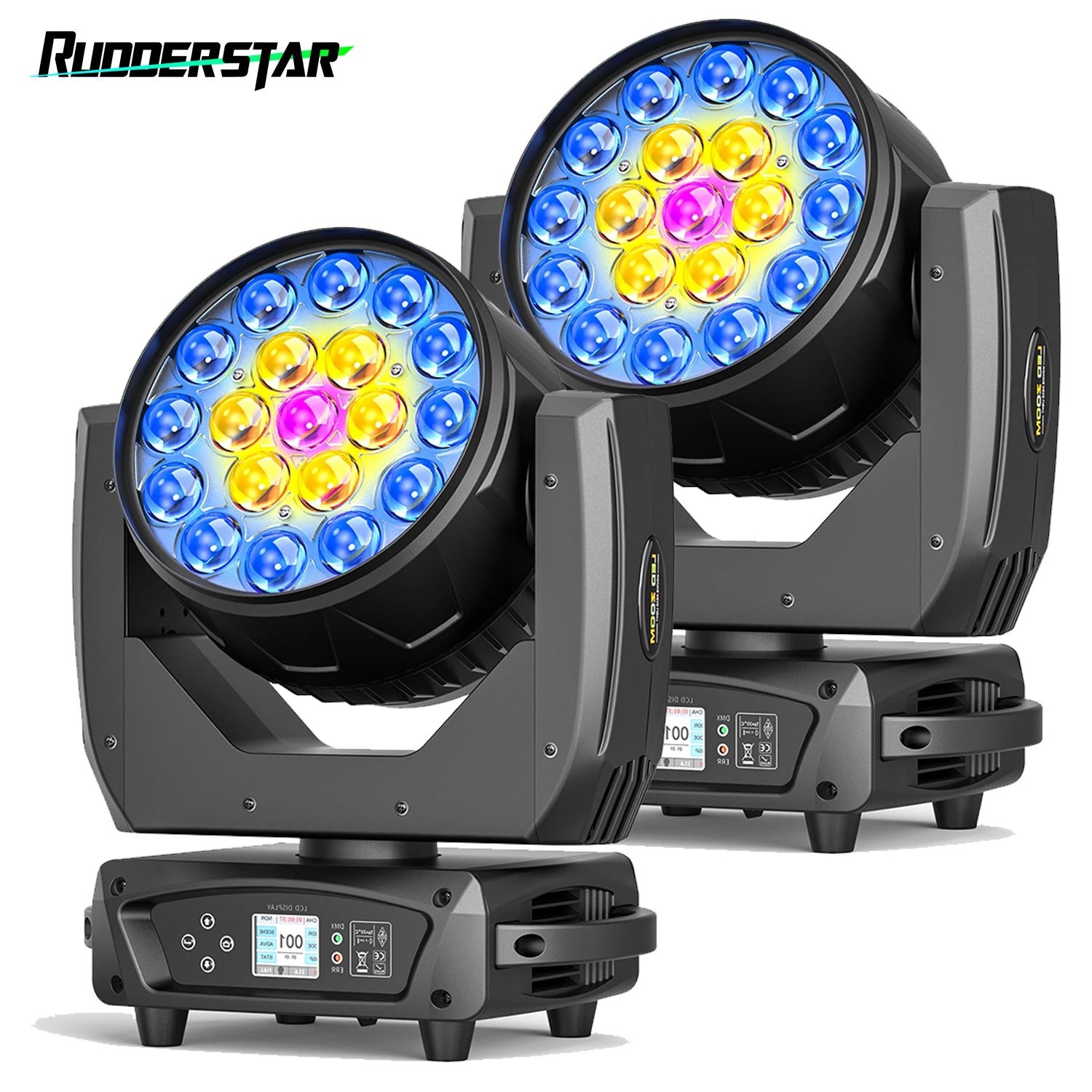 2 Pcs 19x15W Beam Moving Head Light RGBW LED Lighting DMX Stage Effect