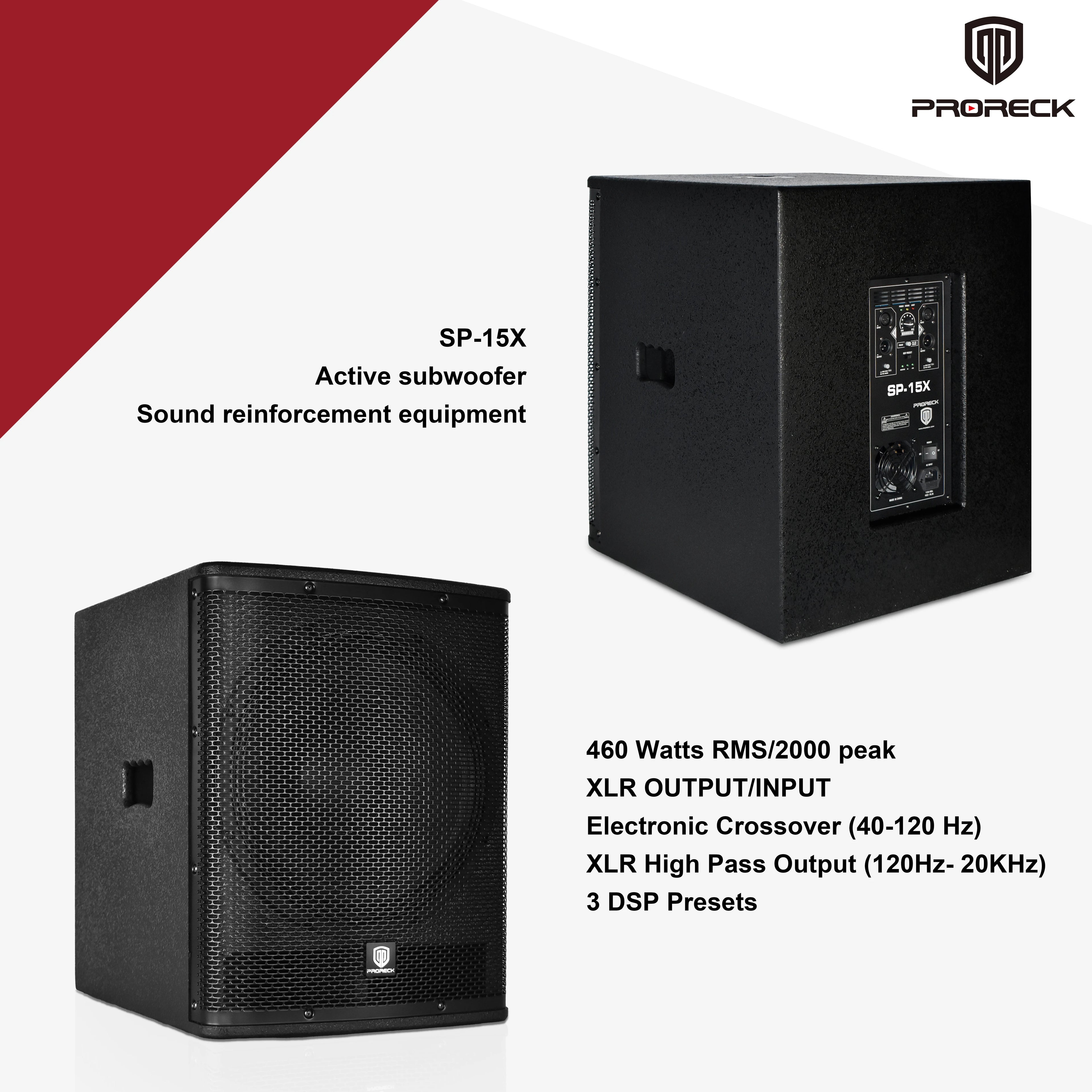 PRORECK SP-15X Active Powered PA Subwoofer 15 Inch 2000W PMPO Class-D Amplifier 3 DSP (ONE SUBWOOFER）