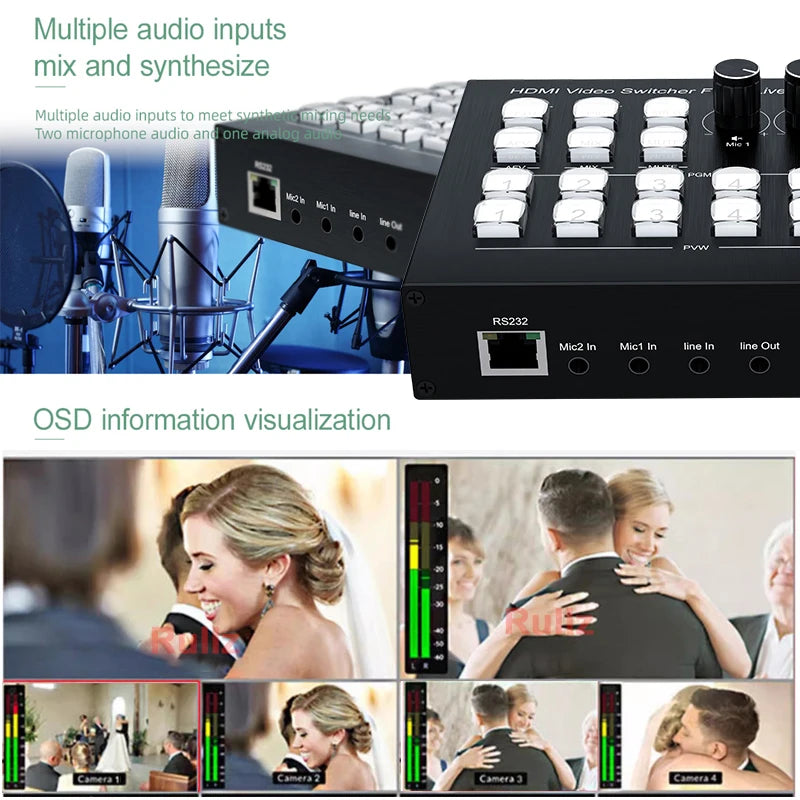 4K HDMI Video Mixer Switcher — 4-Channel Live Streaming Switcher with USB 3.0 Recording & PIP