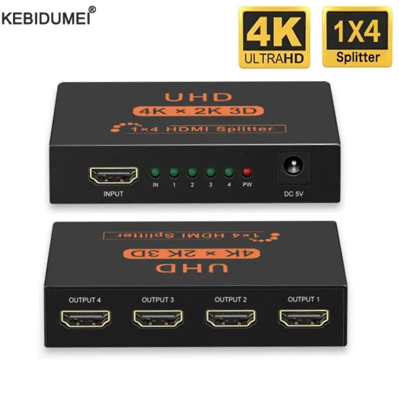 4K HDMI Splitter 1 in 4 Out — Professional Duplicator for 4 Displays, Broadcast & Control Rooms