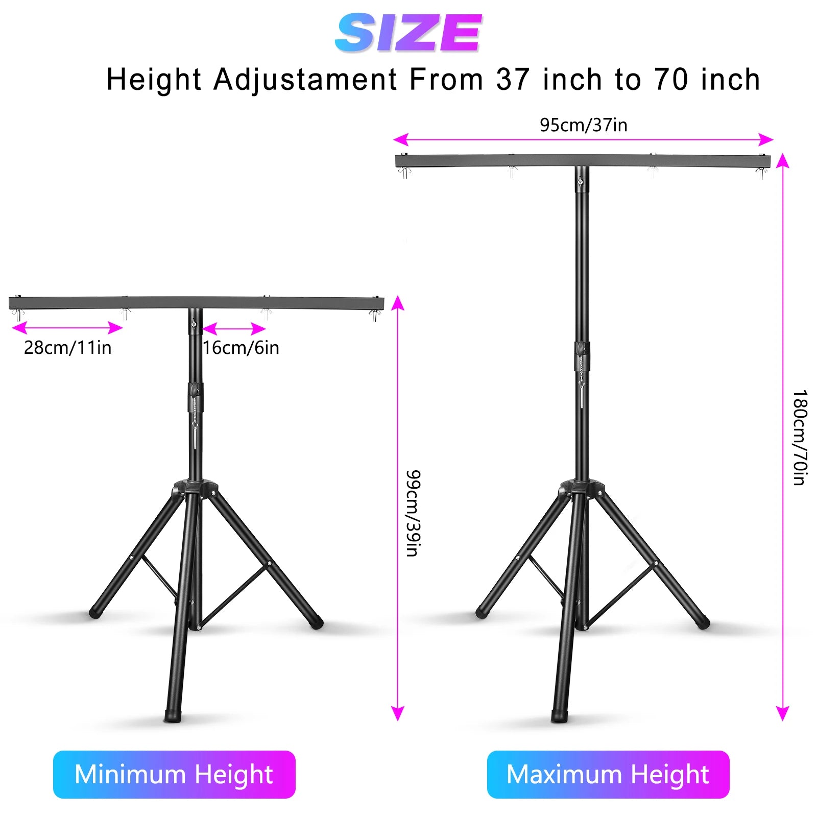Datewink T-Bar Tripod Stand — Professional Adjustable DJ Light Bracket for LED Par Cans & Stage Lighting Fixtures