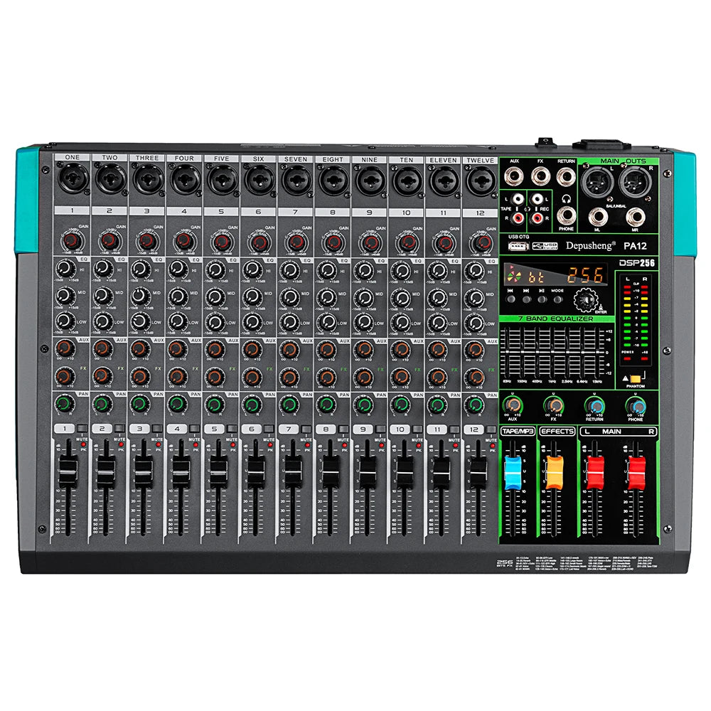 6/8/12/16 Channels Audio Sound Mixer USB 48V Phantom Power 256 DSP Effects Sound Table