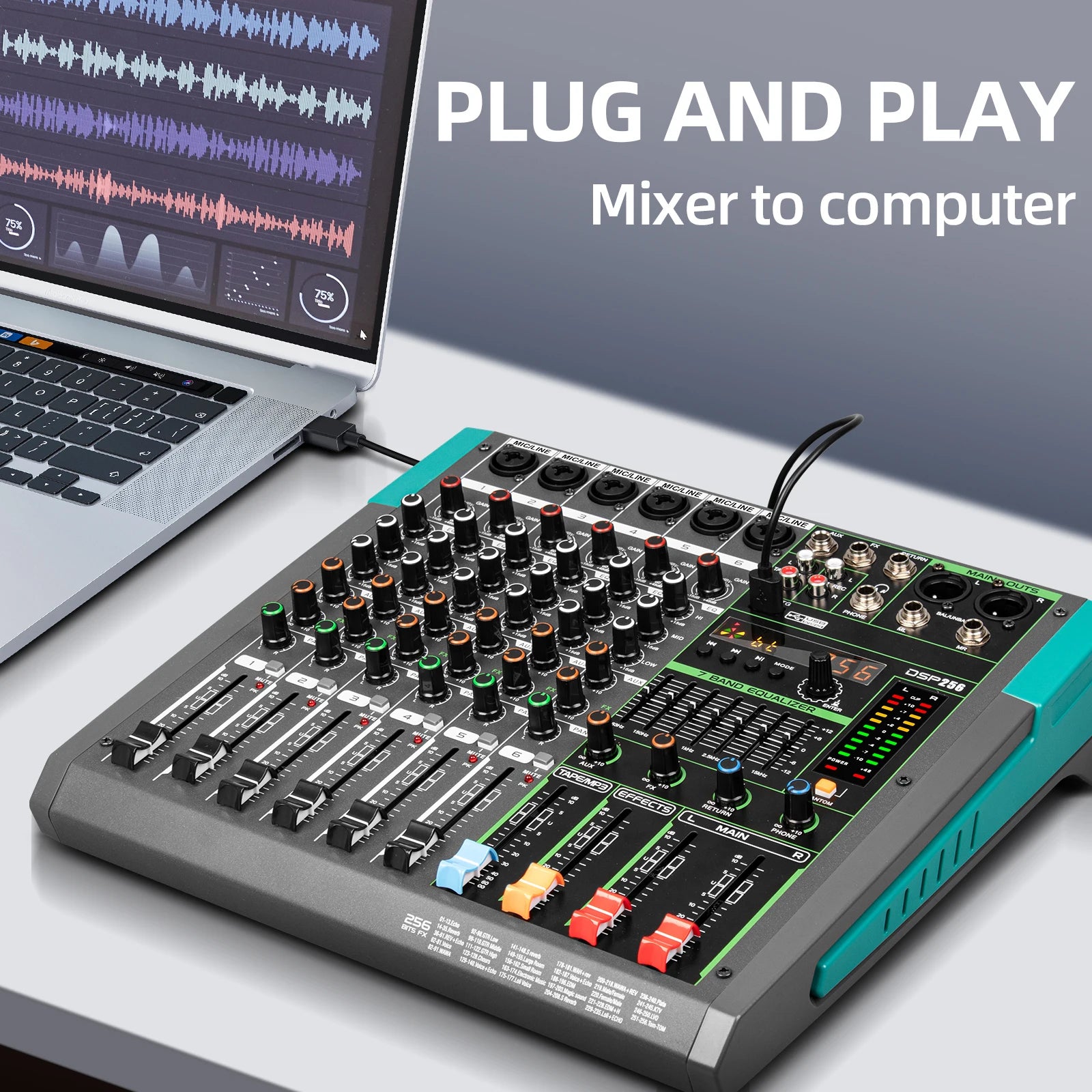 Professional Audio Mixer MG6 6 Channel Sound Board Console Built-in 256 Reverb Effect