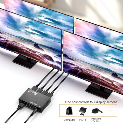 4K HDMI Splitter 1 in 4 Out — Professional Duplicator for 4 Displays, Broadcast & Control Rooms