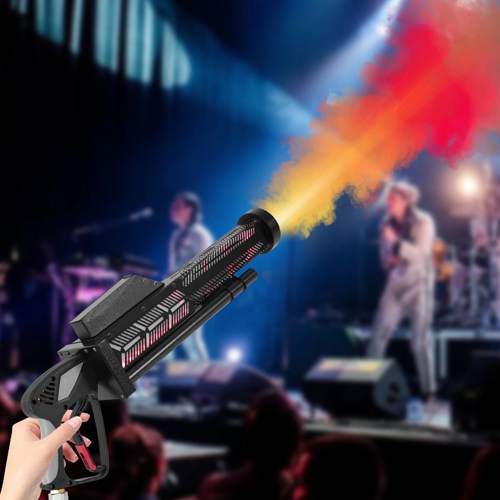 Gatling CO2 Fog Machine LED RGB Light Handheld Smoke Cannon Atmosphere Effect Fogger