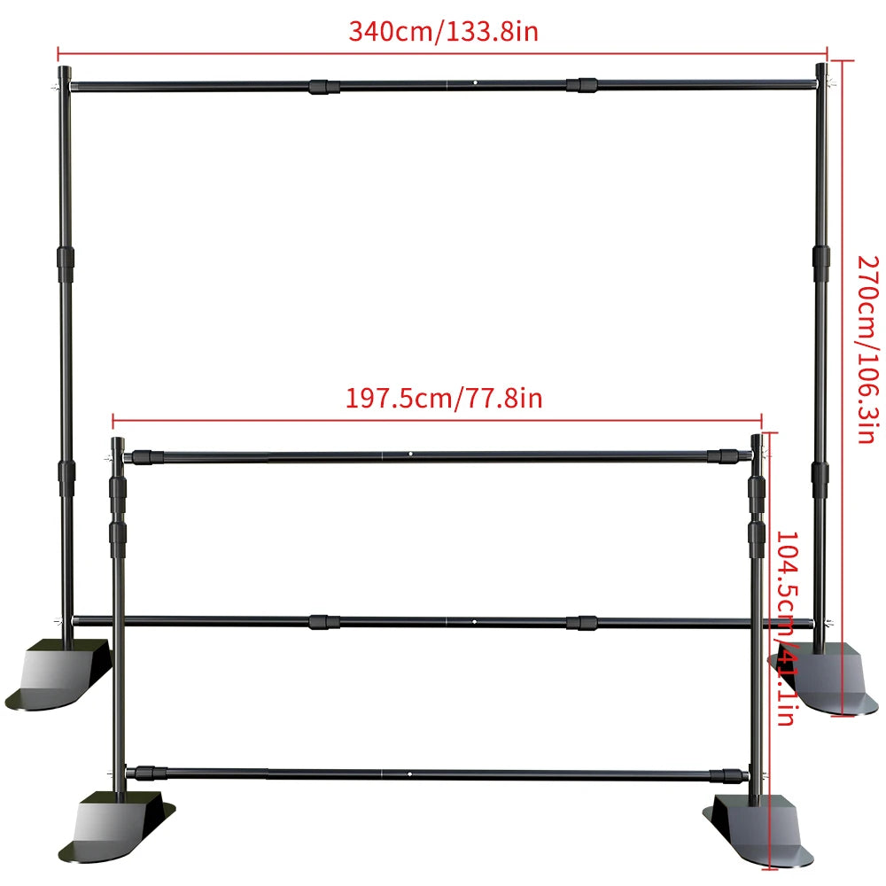 Heavy Duty Backdrop Stand 7.9x9.8ft — Photo Background Support with Wheels & Double Crossbar Options