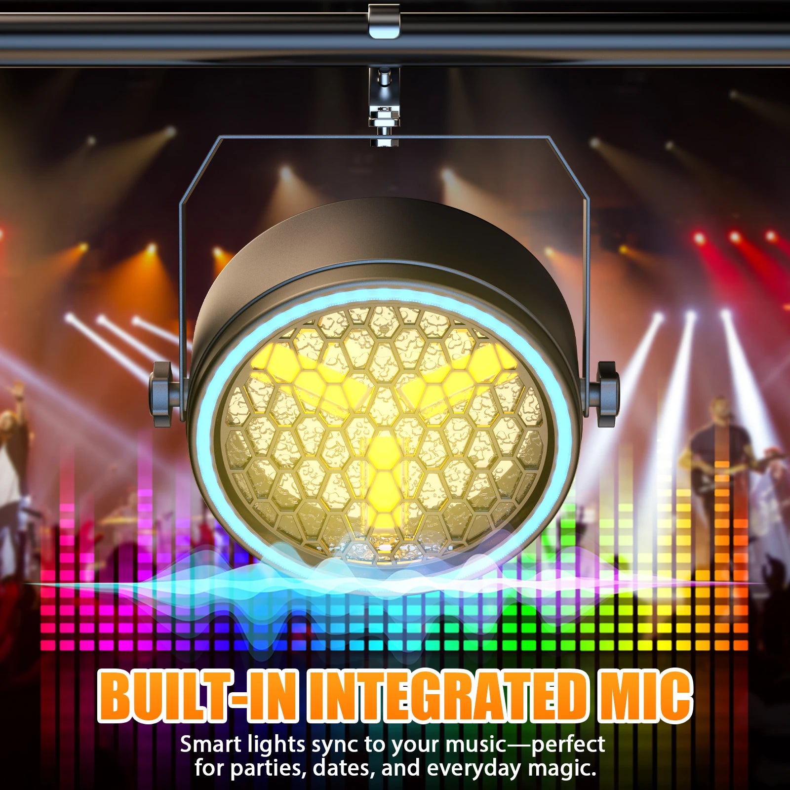 4Pcs Golden Retro 30W COB Par Lights with RGB LED Strips — Vintage Stage Lighting for DJ Disco