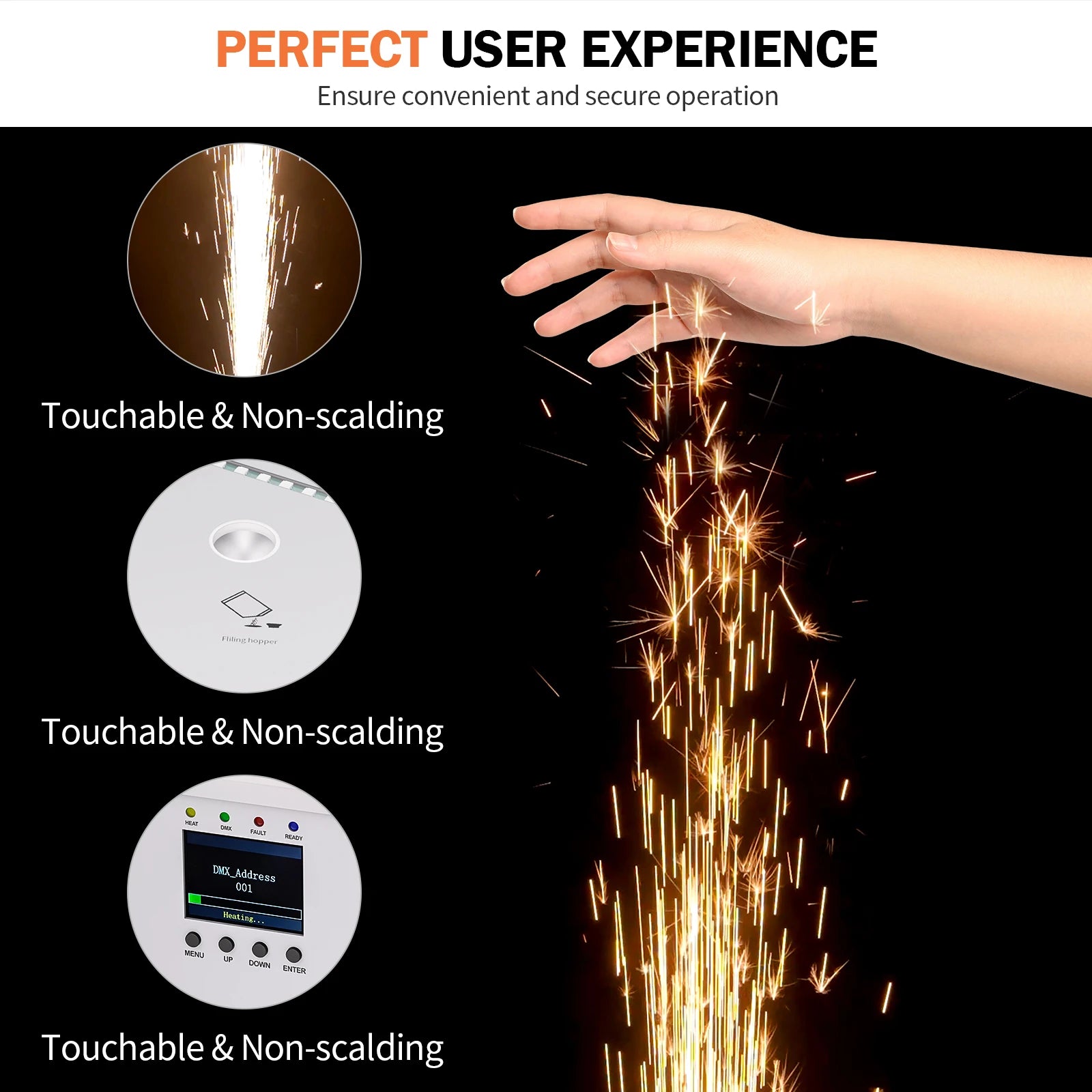 Fieryzeal 700W RGB LED Cold Sparks Machine DMX LED Light Flower Spraying Machine for Indoor/Outdoor