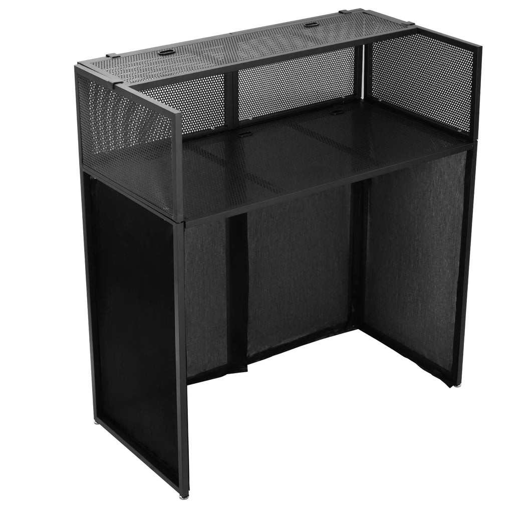 Portable DJ Booth Stand — Foldable Metal Frame DJ Table with Black & White Scrims & Carry Bag