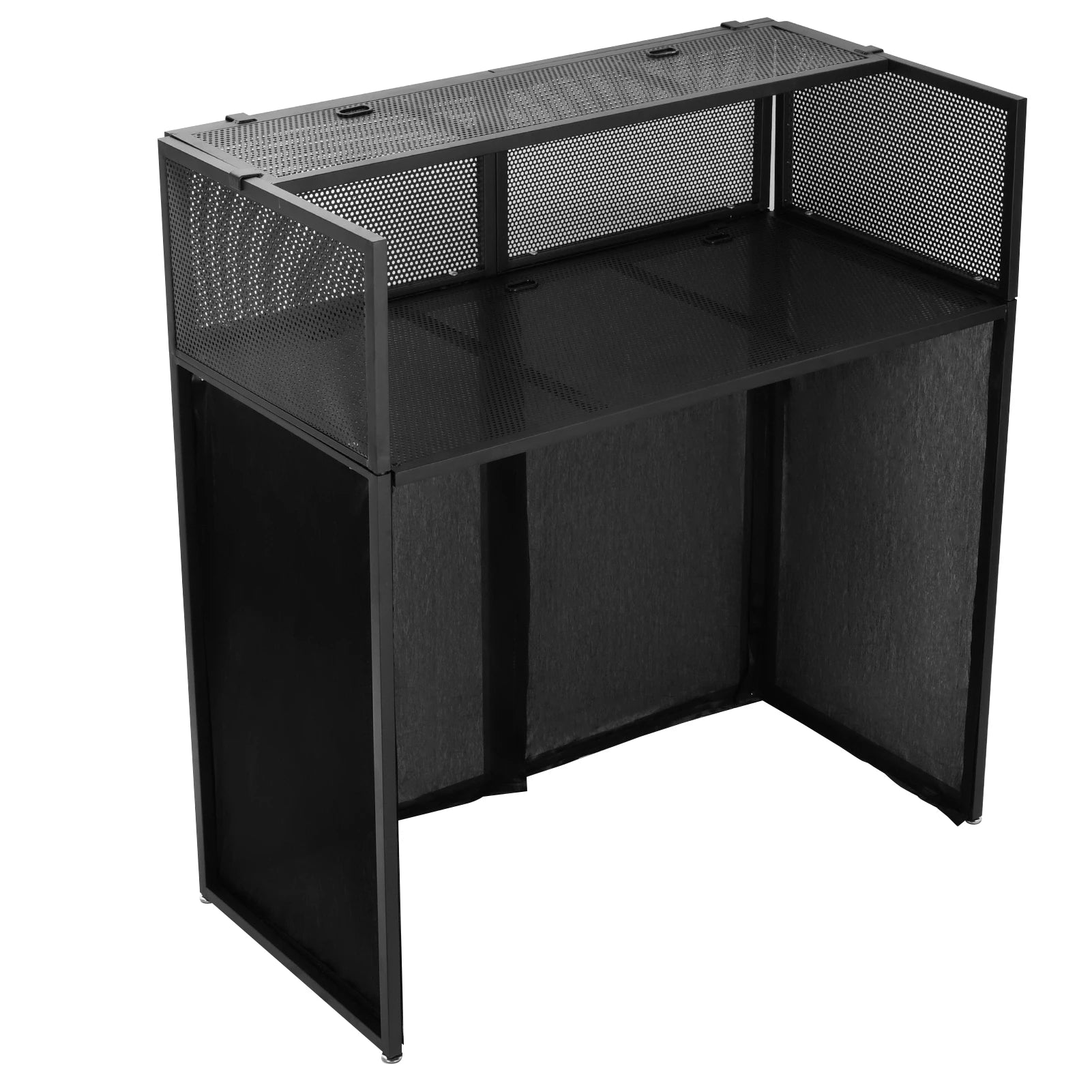 Portable DJ Booth Stand — Foldable Metal Frame DJ Table with Black & White Scrims & Carry Bag
